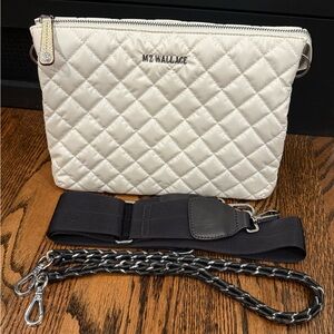 MZ Wallace LARGE CROSBY PIPPA Bright White Iridescent. 2 replacement straps.